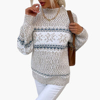Damen pullover mit Rollkragen und Schneeflockenmuster – Beige
