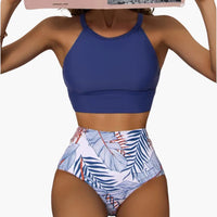 Blumenmuster High-Waist Bikini - Damen Zweiteiler für den Sommer – Blau