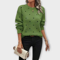 Ava – lässiger langärmliger strickpullover mit tupfenmuster – Grün