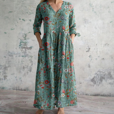 Ais™| Sommerkleid aus Leinen & Baumwolle mit Blumenmuster
