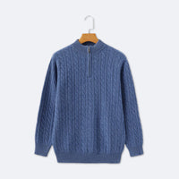 Christian | Eleganter Zopfmuster-Strickpullover mit Halbzip – Blau