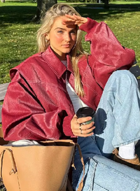 Eyveth | Lässige Lederjacke in Übergröße – Rot