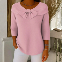 Dorothea | Damen Top Schleifendetail Dreiviertelärmel Feminin Elegant – Rosa