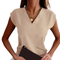 Bequeme Sommerbluse für Frauen - Leichte V-Ausschnitt Bluse – Khaki