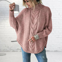 Strick Rollkragenpullover mit Batwing Ärmeln – Rosa