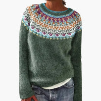 Miriam | Retro-Pullover – Grün / Blumen