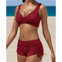 Verstellbarer Bikini in zwei Teilen mit trendigem Druck – Weinrot
