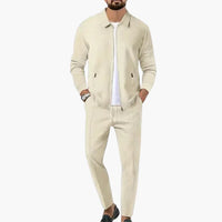 Herren Zweiteiler mit Reißverschlusshemd und Geradschnitt-Hose – Beige