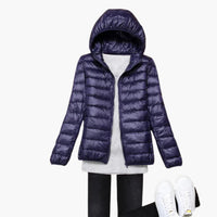 Ultraleichte Daunenjacke mit Kapuze für Damen – Marine