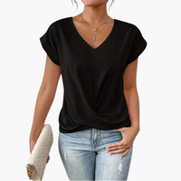 Clara | Lässiges T-Shirt mit Sweetheart-Ausschnitt – Schwarz