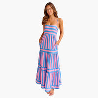 Maxikleid Damen - Gestreiftes Sommerkleid mit Trägern – Rosa
