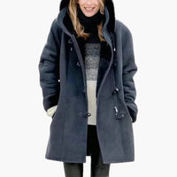 Damen jacke mit Kapuze und Knebelverschluss – Stahlblau
