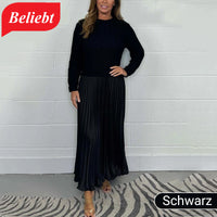 MARIA | Elegante und stilvolle Faltenkleider mit Rundhalsausschnitt – Schwarz