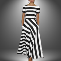 Nicole | Handgefertigtes Langarmkleid mit Streifen – Schwarz