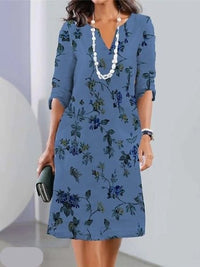 ALISA - FLIESSENDES KLEID MIT BLUMENMUSTER – Blau