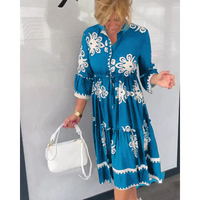 Senna - Blumenkleid mit 3/4 Ärmeln – Blau