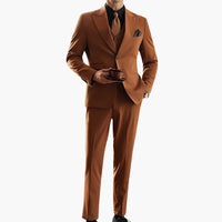 Herren Anzug dreiteilig mit Weste und Slim Fit Schnitt – Karamell