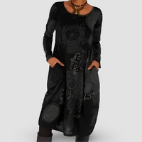 LENA - LOCKERES KLEID MIT KÜNSTLERISCHEM MUSTER – Schwarz