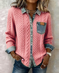 Lena | Chic gestricktes Shirt Damen mit Denim-Details – Rosa