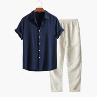 Herren Sommer-Zweiteiler mit Kurzarmhemd und Tapered-Hose – Marine
