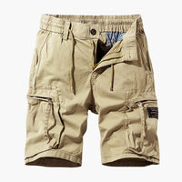 Herren Sommer Cargoshorts mit Reißverschlusstaschen und Kordelzug – Khaki