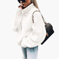 Damen pullover mit Rollkragen und strukturierter Strickoberfläche – Weiß