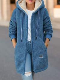 Krista | Warme Teddyweste mit Kapuze für Damen – Blau