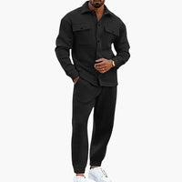 Zweiteiliges Herren Set mit Langarmhemd und Hose – Schwarz