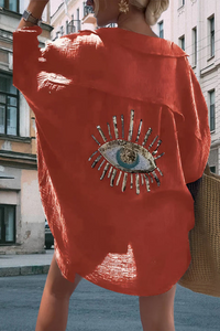GÖNÜL - OVERSIZE-HEMD MIT PAILLETTEN-AUGENSTICKEREI – Orange