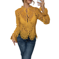 Aurelia | Damen Spitzenbluse Langarm Ausschnitt-Muster Elegant – Gelb