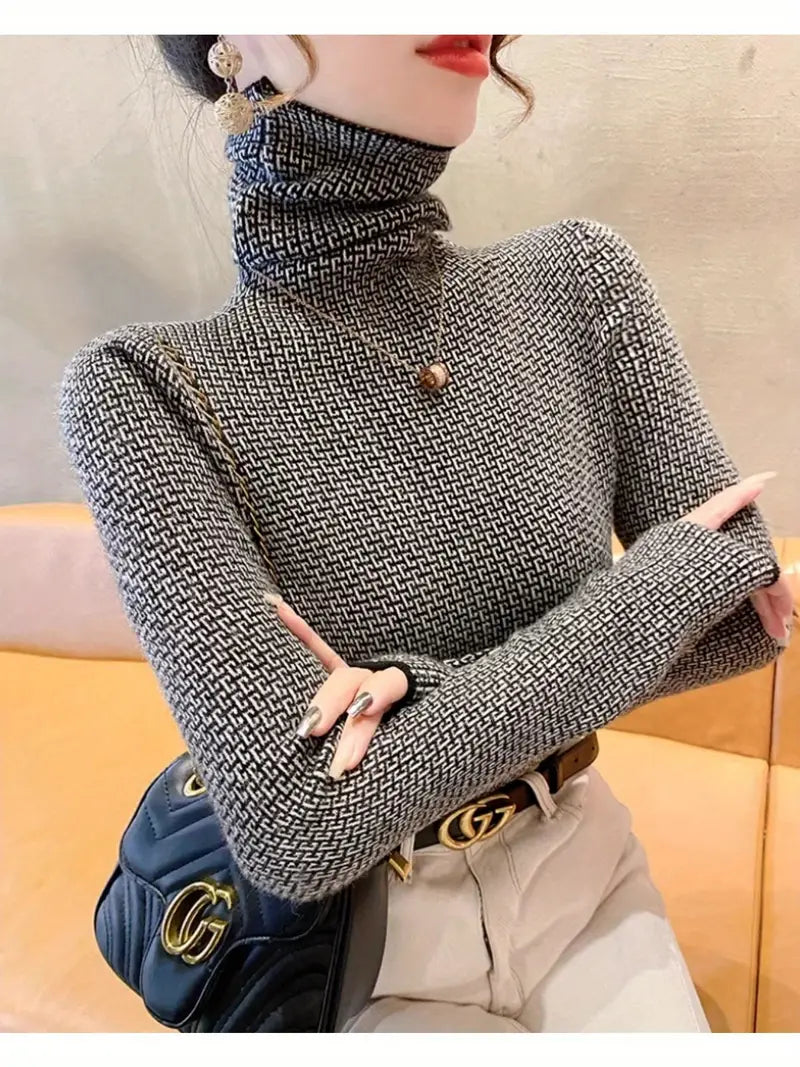 Reigelith | Stylischer Rollkragenpullover mit geometrischem Muster für Frauen - weich, gemütlich