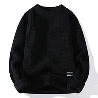 Henning – Waffelgestrickter Pullover Mit Langen Ärmeln – Schwarz