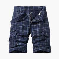 Herren Cargo Shorts mit Karomuster und Stoffgürtel – Blau