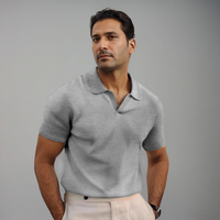 Herren Texturierte Offener Kragen Poloshirt – Grau