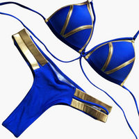 Triangel-Bikini-Set - Damen Bademode mit goldenen Details – Blau