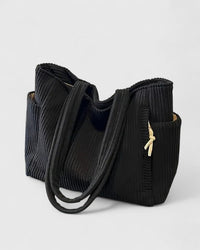 Esme | Luxuriöse gerippte Tote Bag mit Kordel-Detail – Schwarz