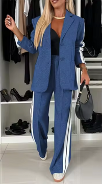 Heidi-Mode | Eleganter Baumwoll-Blazer-Und-Hosen-Set – Blau