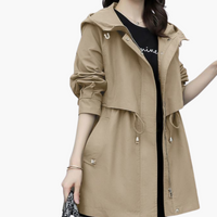 Damen Trenchcoat mit Kapuze und verstellbarer Taille – Beige