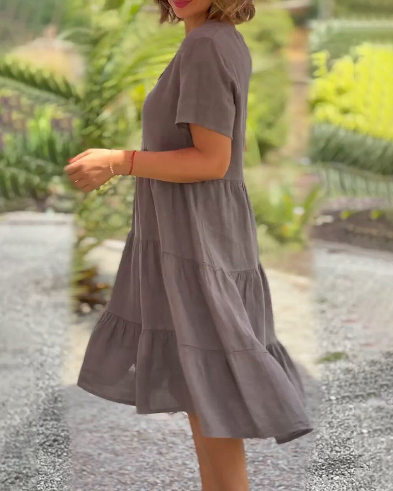 Louhi | Baumwoll-Leinen-Kleid mit V-Kragen