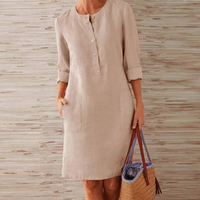 Damen Langarm Bequeme Kleid | Midi – Khaki