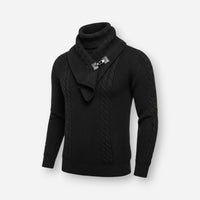 Rollkragenpullover für Herren im Schalkragen-Stil mit Zopfmuster-Details – Schwarz