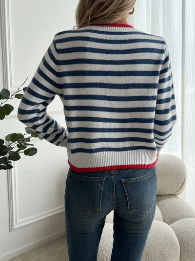 Seygulah | Kontrastfarbener gestreifter Pullover mit Rundhalsausschnitt - elegante lange Ärmel