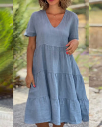 Lucy | Elegantes Kurzarm-Sommerkleid – Blau