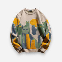 Unisex Pullover mit Tiermotiv und Rundhalsausschnitt – Beige