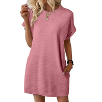 Clariss | Damen T-Shirt Kleid Kurzarm Rundhals Mini Sommer – Hellrosa