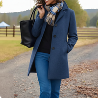 Tradura™ - Klassischer Mittellanger Knopfmantel – Blau
