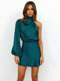 Eline | Satin-Schulterkleid – Dunkelblau
