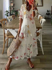 Seren - Boho-Blumenkleid – Milchweiß