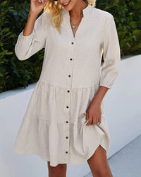 Kyla Sommerkleid | Kariertes Kleid mit Stehkragen – Khaki