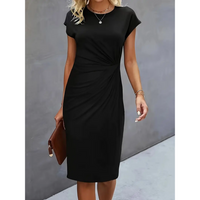 Damen Elegante Gerafftes Bodycon Kleid | Kurze Ärmel – Schwarz
